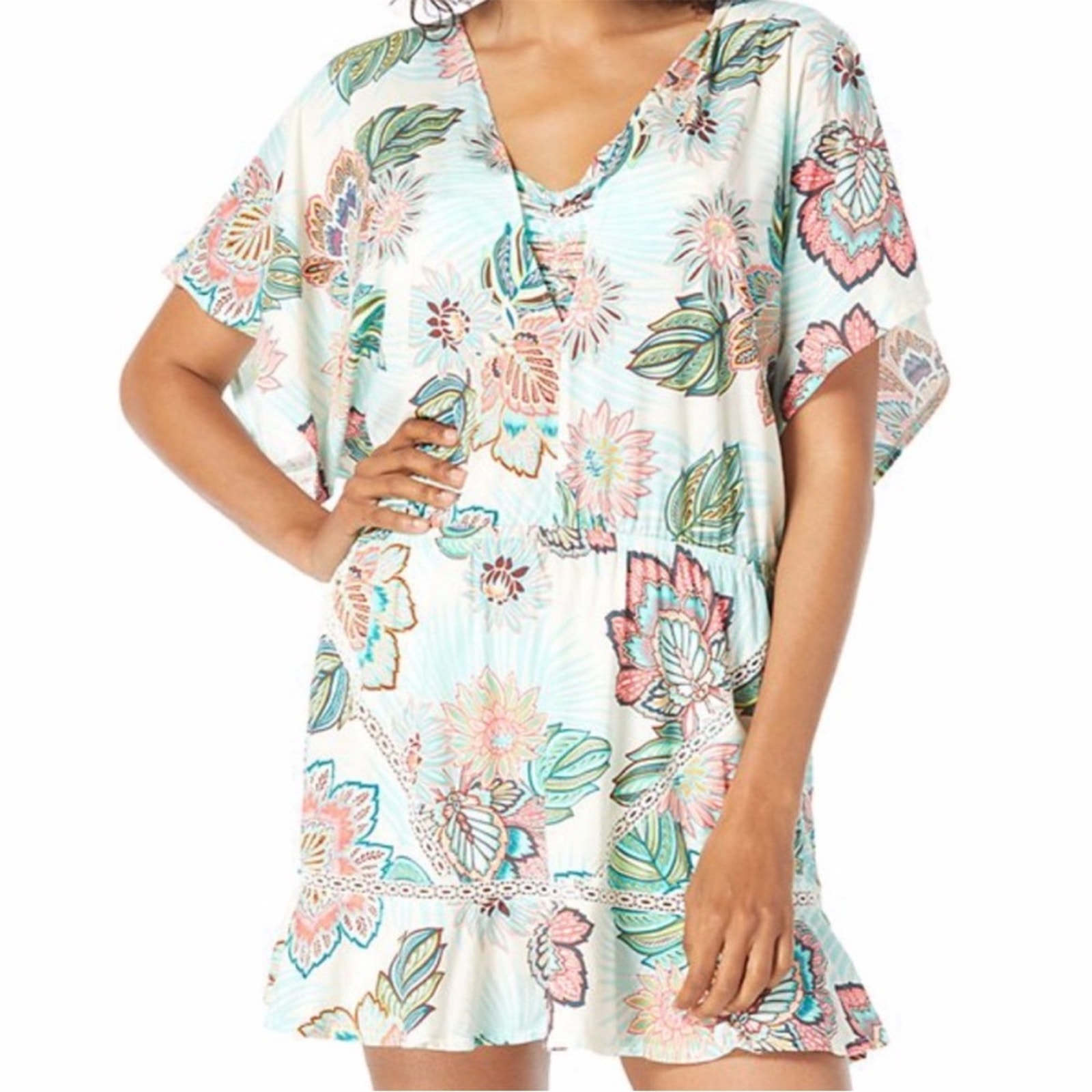 Coco Reef Adorn Printed Tiered Cover Up Swim Dress Multicolor - S